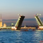 The Palace Bridge and Peter and Paul Fortress in the magic light of the White Nights