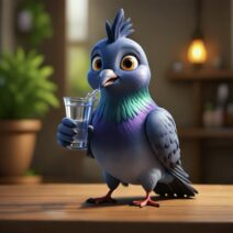 Taube mit einem Glas Wodka