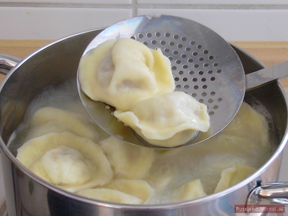 Pelmeni in Salzwasser kochen