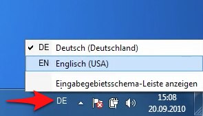Eingabegebietsschema-Leiste mit Deutsch und Englisch nach einer Windows 7 Installation