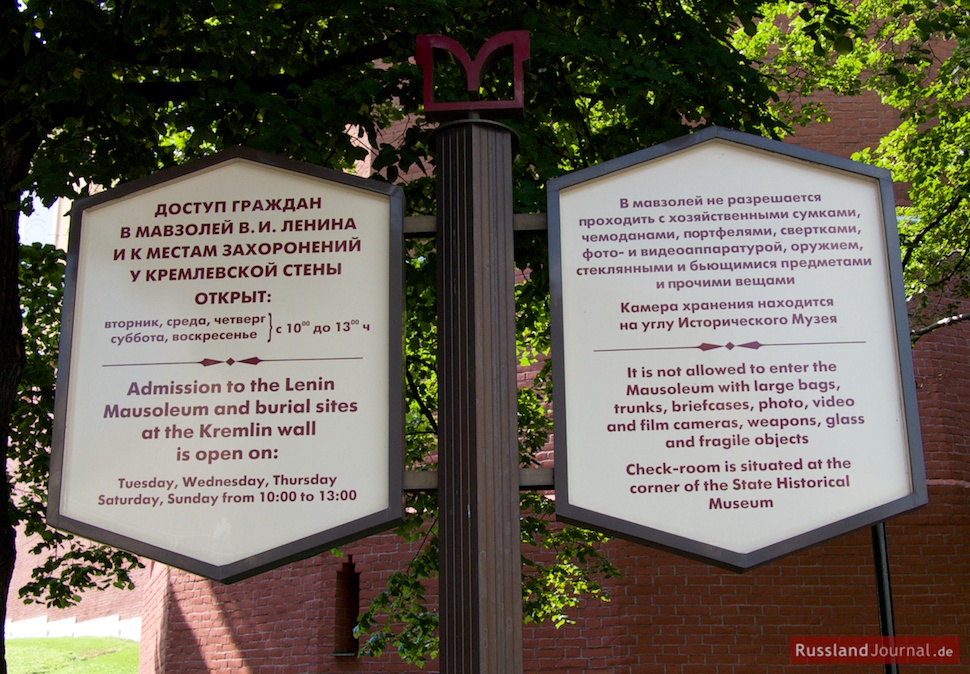 Lenin-Mausoleum Öffnungszeiten