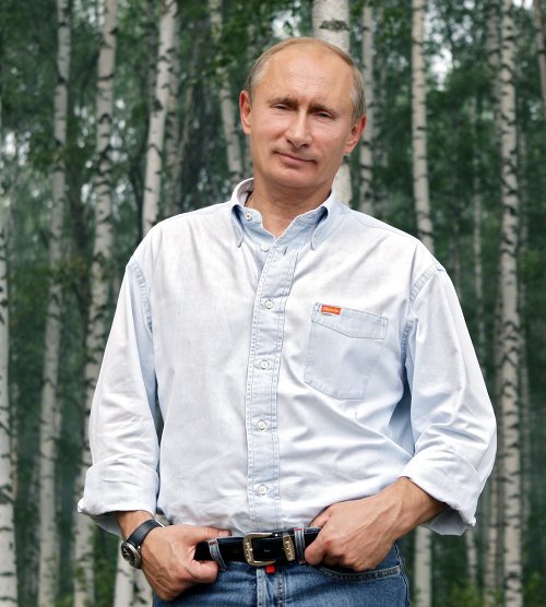 Wladimir Putin in einem typisch russischen Birkenwald