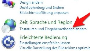 In der Systemsteuerung unter "Zeit, Sprache und Region" die Tastaturen und Eingabemethoden ändern