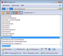 Fenster "Übersetzung" im ABBYY Lingvo Wörterbuch x3