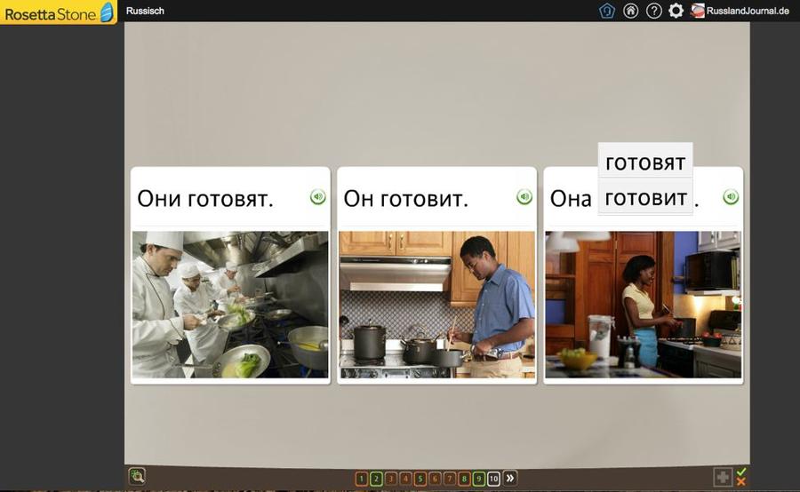 Verbform wählen in der Grammatik-Übung von Rosetta Stone Russisch TOTALe