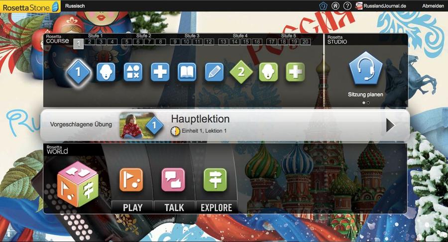 Übersichtsseite einer Hauptlektion bei Rosetta Stone Russisch TOTALe