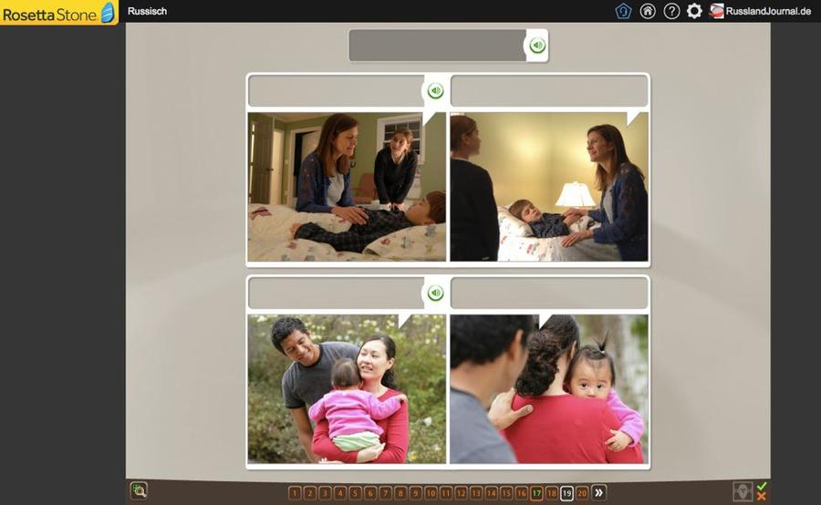 Gehörte Antwort einem der vier Bilder zuordnen, eine Hörverständnis-Übung bei Rosetta Stone Russisch TOTALe