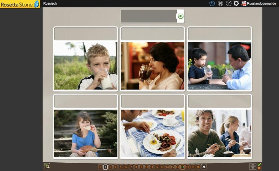 Das Gehörte einem Bild zuordnen, eine Hörverständnis-Übung bei Rosetta Stone Russisch TOTALe