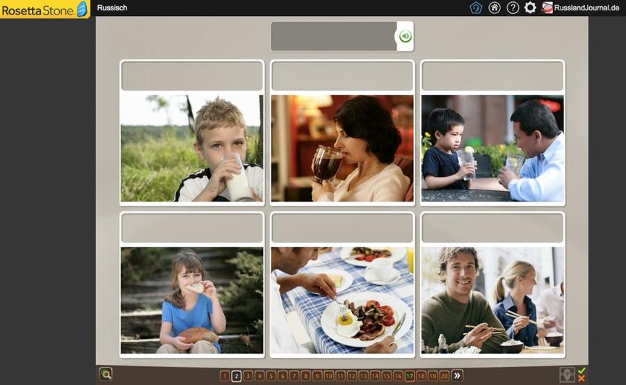 Das Gehörte einem Bild zuordnen, eine Hörverständnis-Übung bei Rosetta Stone Russisch TOTALe