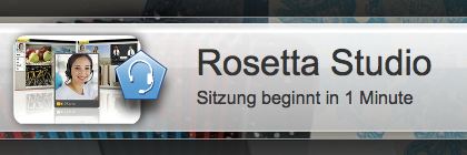 Hinweis im Rosetta Studio "Sitzung beginnt in 1 Minute" bei Rosetta Stone Russisch TOTALe