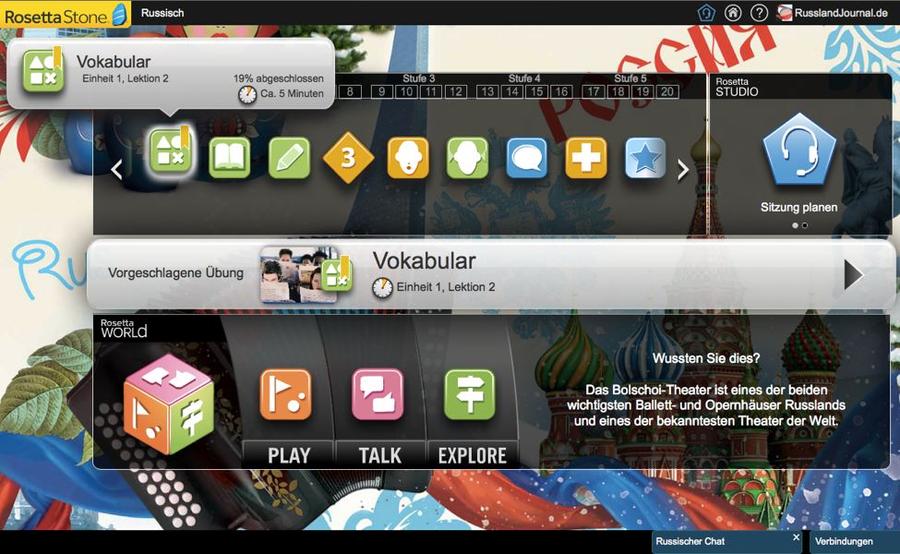 Übung der russischen Vokabeln bei Rosetta Stone Russisch TOTALe