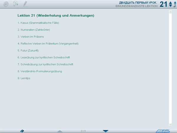 Lektion 21 mit Wiederholung und Anmerkungen bei Assimil Russisch