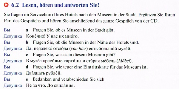 Eine Übung zum Lesen, Verstehen, Hören und Mitsprechen aus dem Lehrbuch von Lextra Russisch Sprachkurs Plus