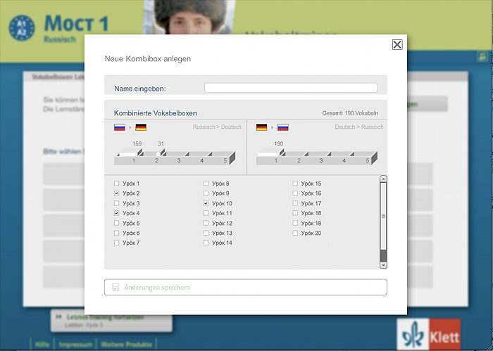 Kombinierte Vokabelboxen auf der CD-ROM zum MOCT 1 Vokabeltrainer Russisch anlegen