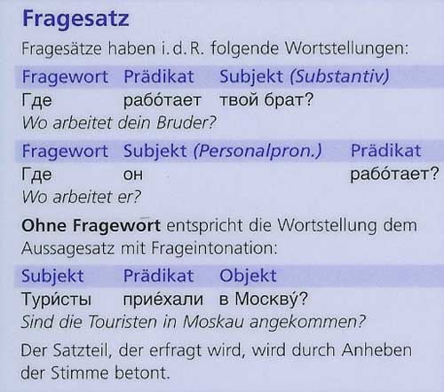 Wortstellungen in russischen Fragesätzen bei PONS Grammatik auf einen Blick Russisch