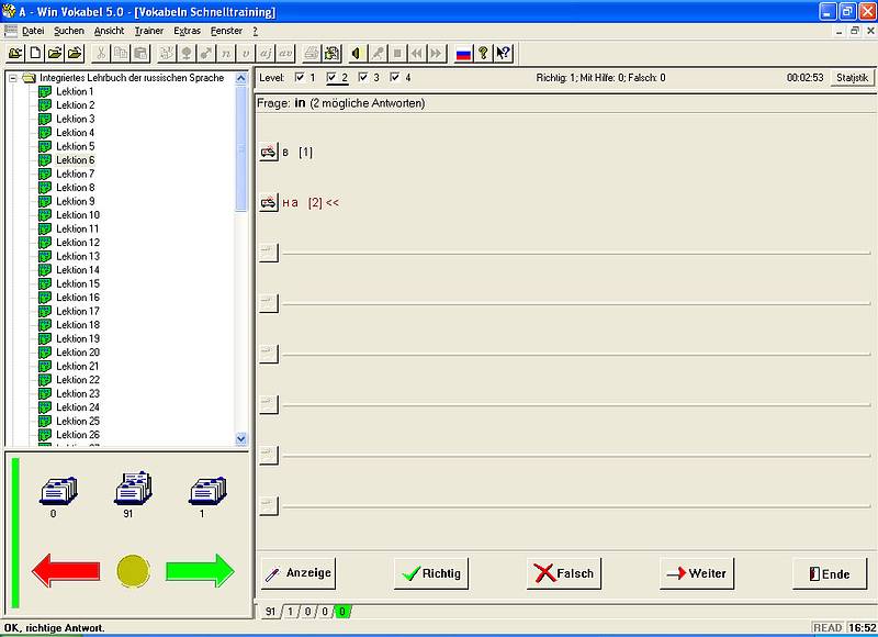 Schnelltrainer bei Win Vokabel Russisch 5.0