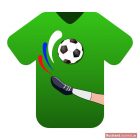 Grünes T-Shirt mit Fußball und einem kickenden Bein