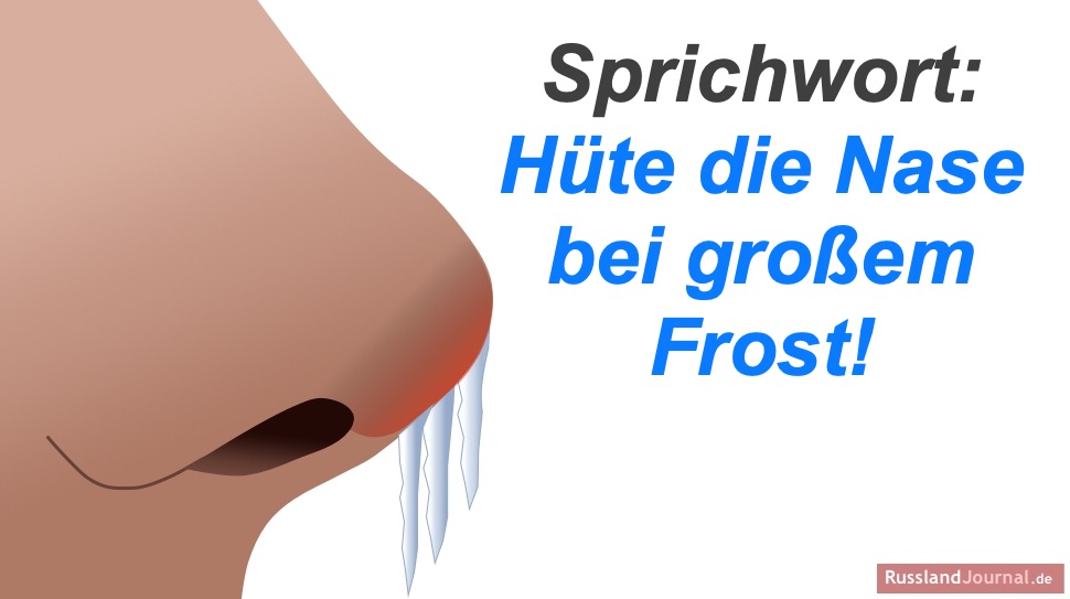Nase mit Eiszapfen und Spruch Hüte die Nase bei großem Frost