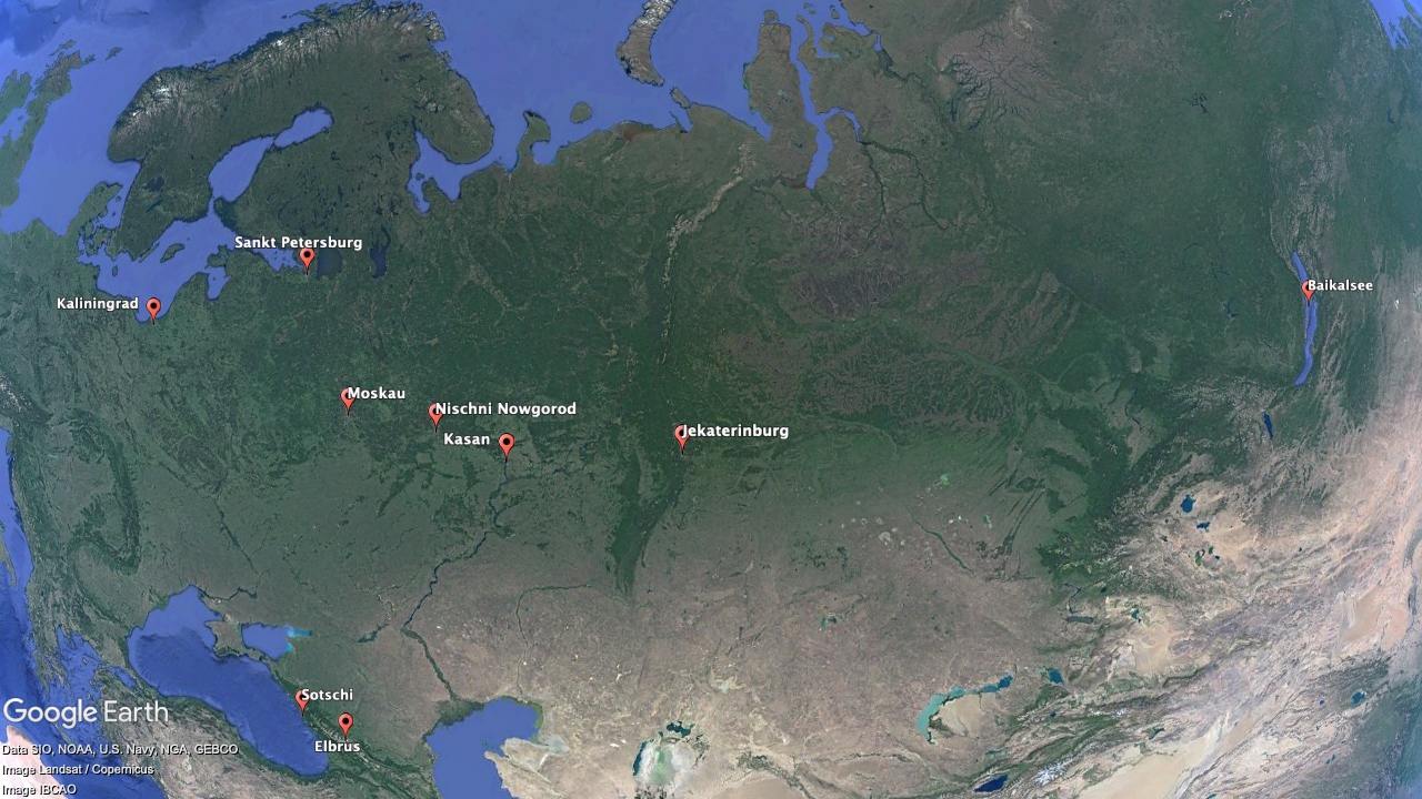 Beliebte Reiseziele in Russland auf der Karte