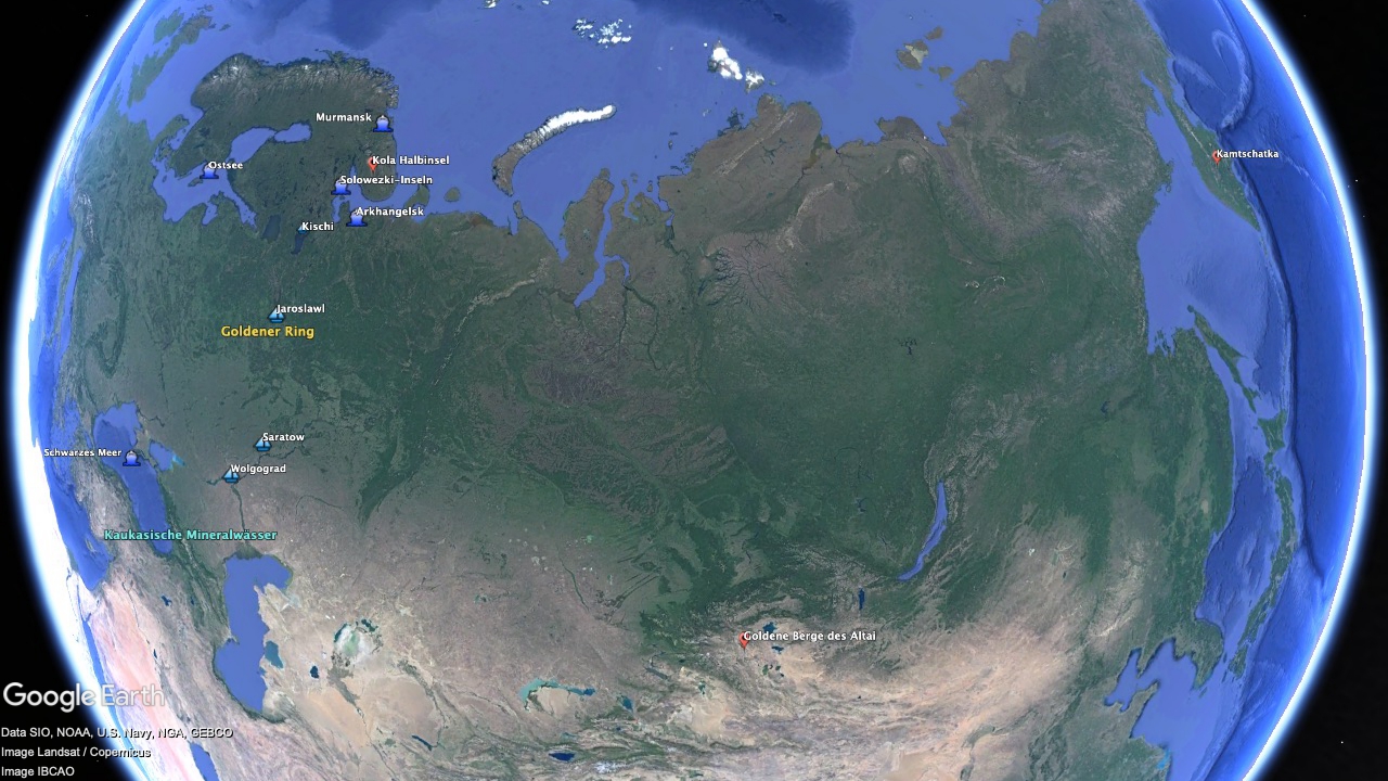 Globus mit weniger bekannten Reisezielen in Russland