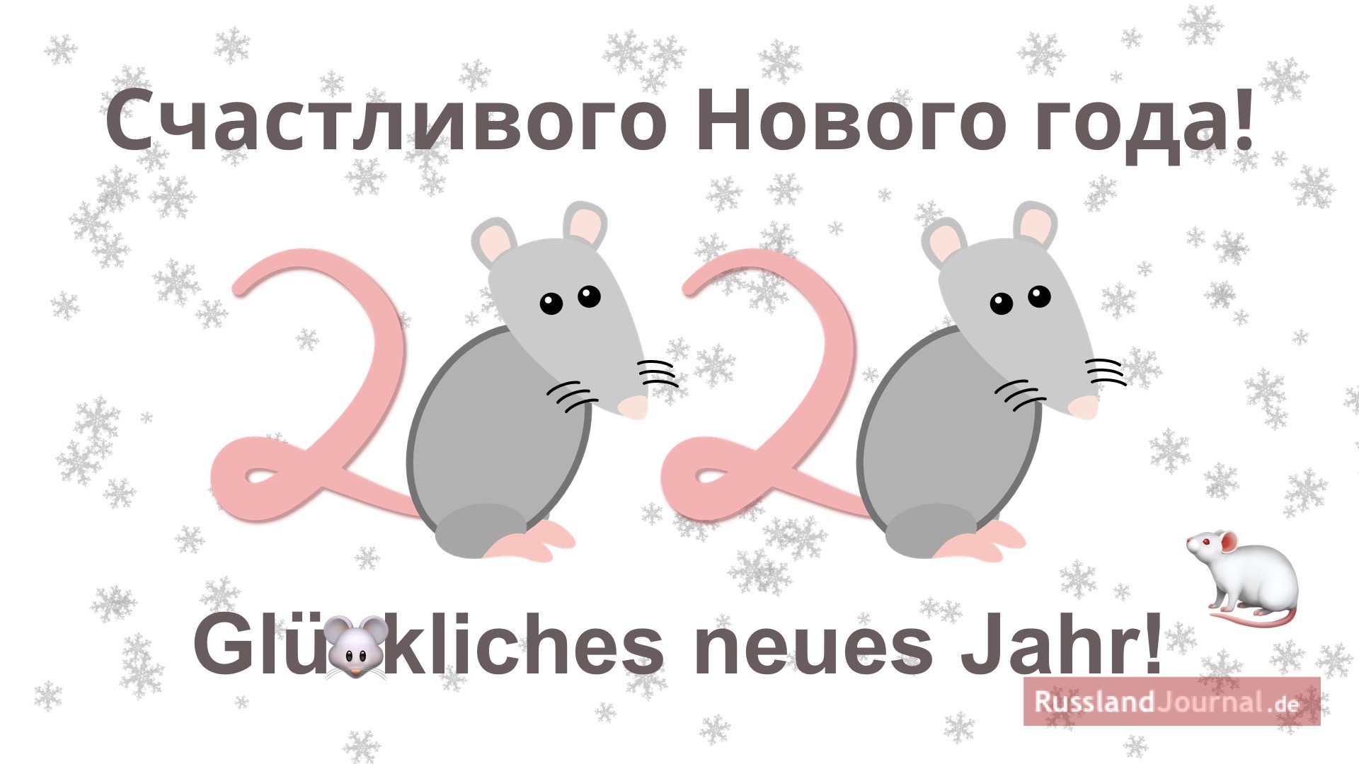 Grußkarte mit Neujahrswünschen mit zwei Ratten, die die Zahl 2020 formen