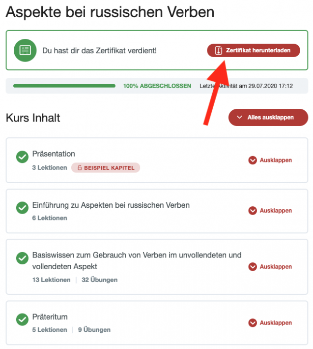 Zertifikat herunterladen Button