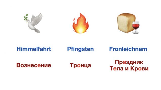Himmelfahrt, Pfingsten, Fronleichnam auf Russisch